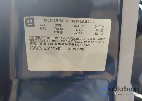 2009 Chevrolet Impala Ls из США, поврежденный, VIN 2G1WB57K891177267